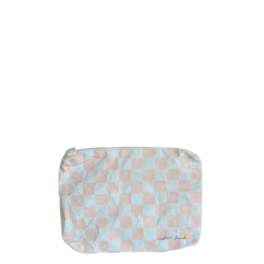 Local Beach - Blush Pink Checker Water Resistant Pouch