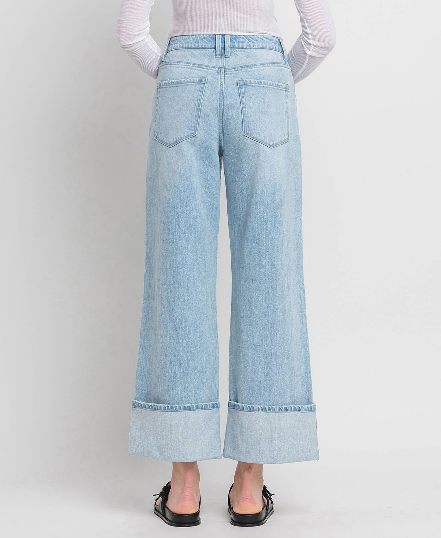 SUPER HIGH RISE CUFFED BAGGY WIDE JEANS BY VERVET by FLYING MONKEY