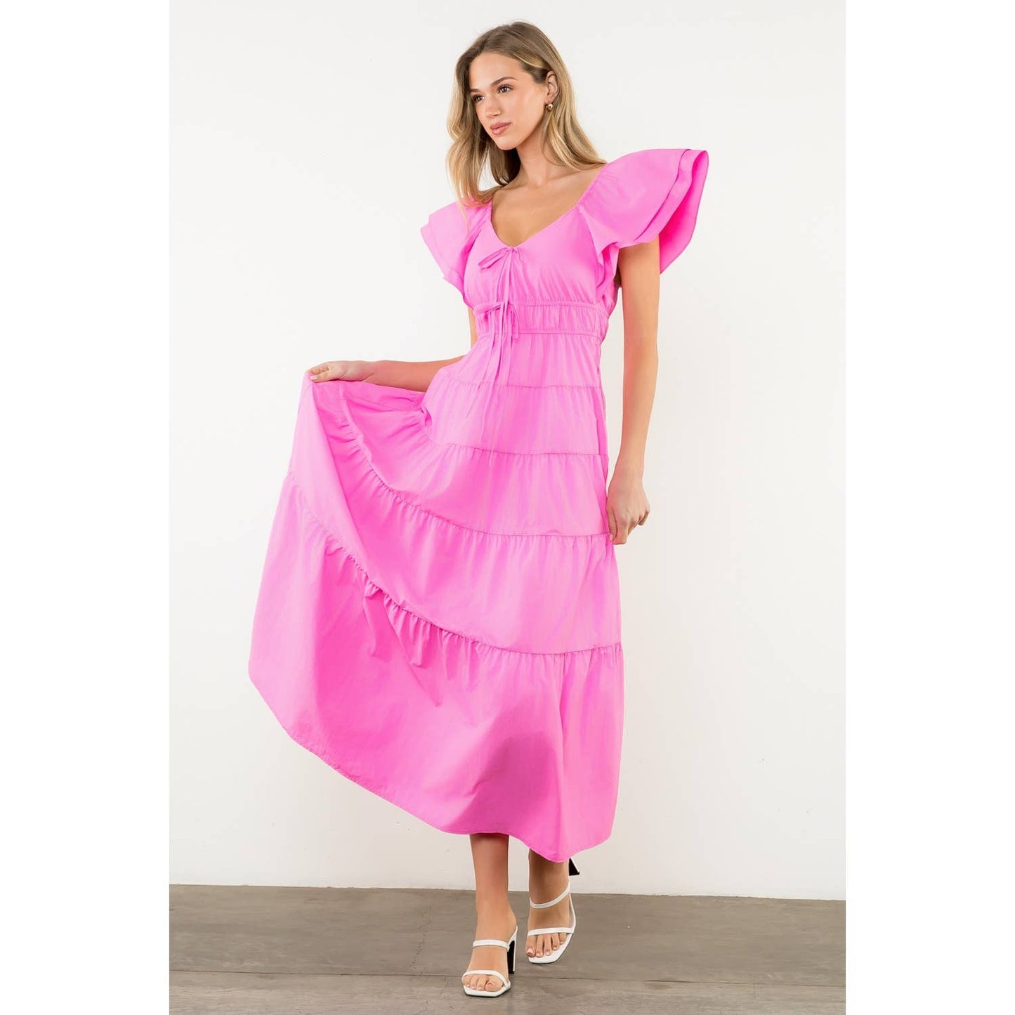 Flutter Sleeve Tiered Maxi Dress