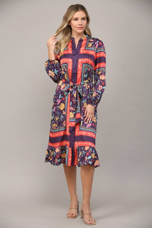 FLOUNCE HEM MIDI DRESS