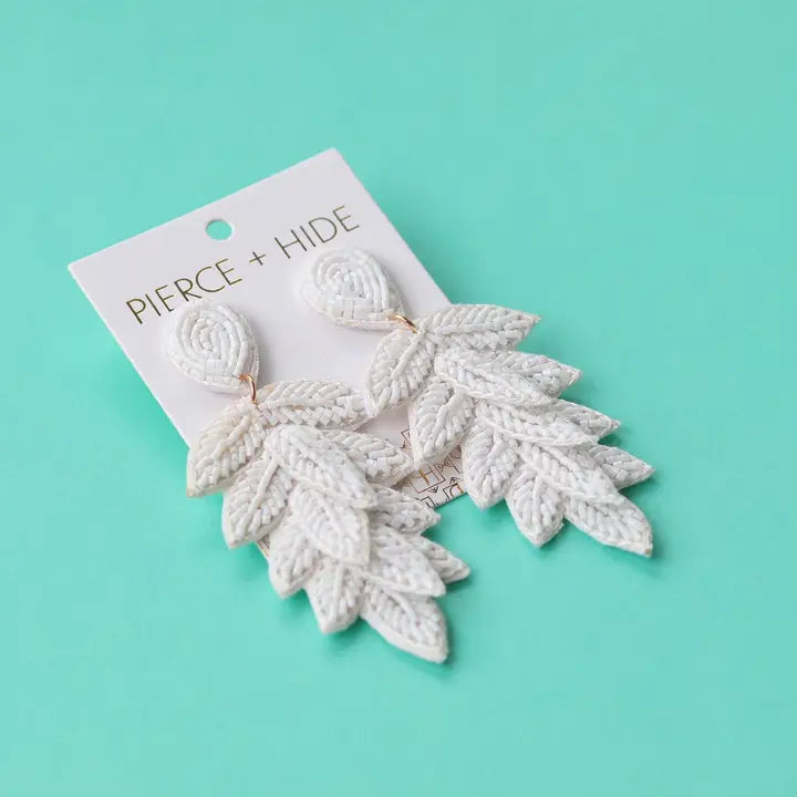 White Tiered Leaf Earrings | Leaf Drop