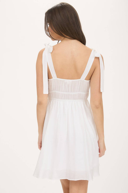 Eyelet Detail Lace Trim Tie Strap Mini Dress