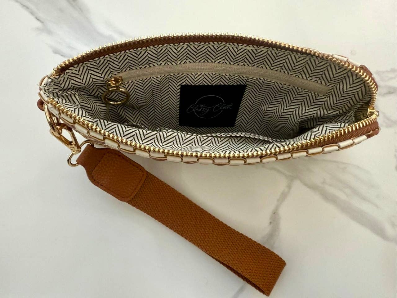 Lila Woven Wallet Wristlet - Tan