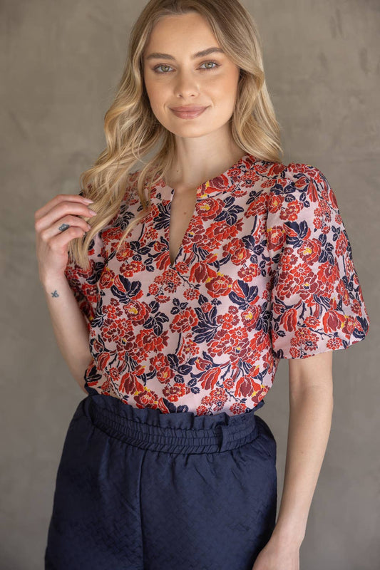 Multi Color Floral Jacquard Top