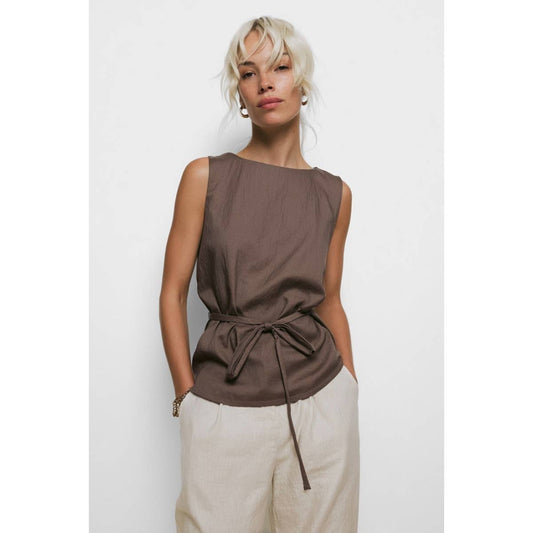 Sleeveless Cinched Tunic Top - ZEBRA