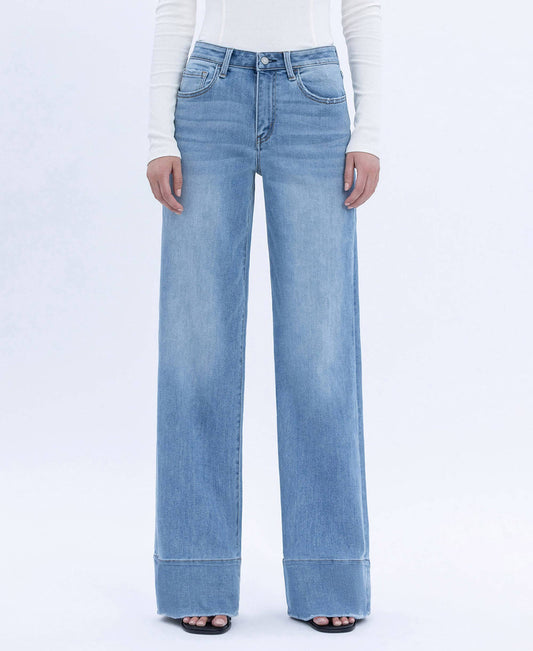 OLIVIA HIGH RISE RAW HEM WIDE A LINE JEANS - VERVET by FLYING MONKEY