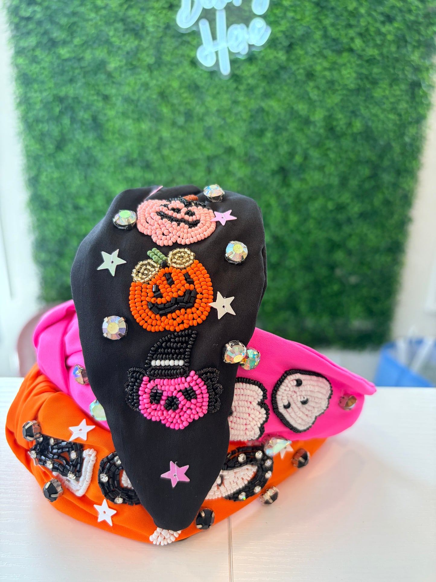 Black Beaded Pumpkin Headband