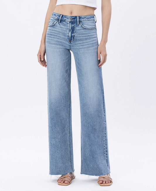 HIGH RISE RAW HEM WIDE JEANS