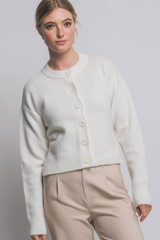 Solid Crew Neck Cardigan