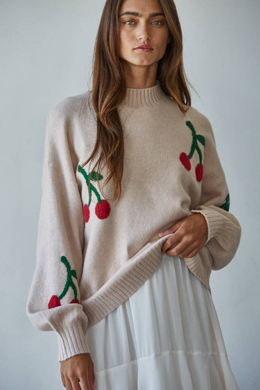 Cherry Print Knit Sweater