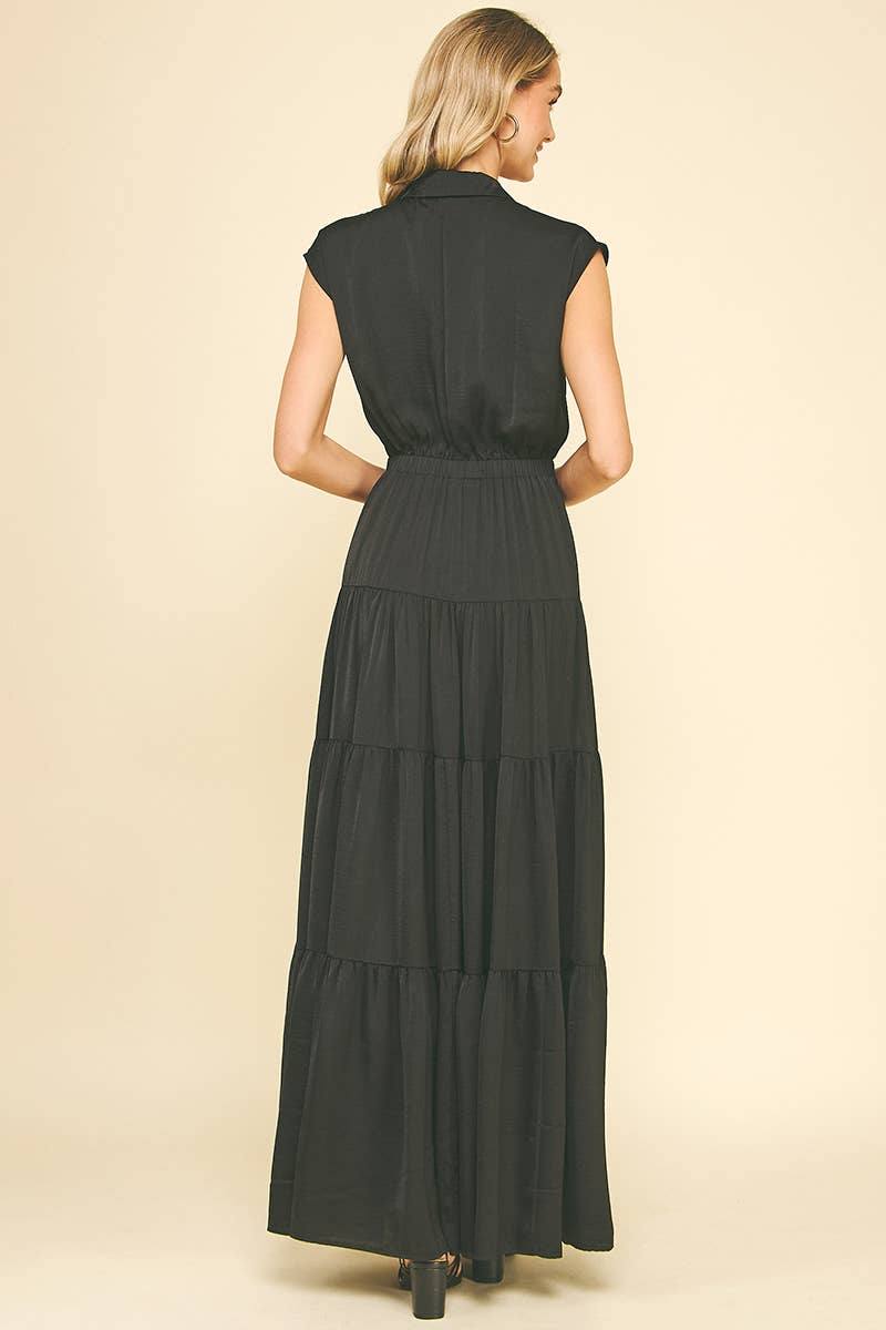 BUTTON DOWN TIERED MAXI DRESS