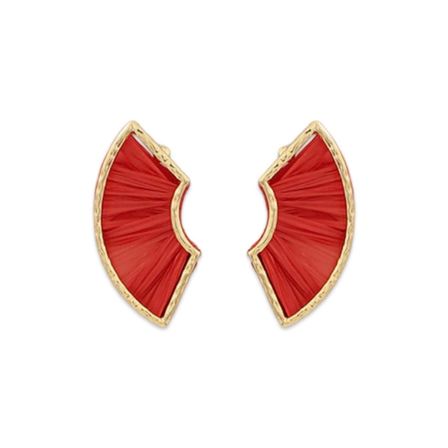 Red Layered Raffia Fan Earring