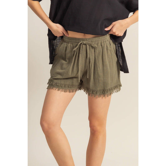 Drawstring Waist Frayed Hem Short Legs