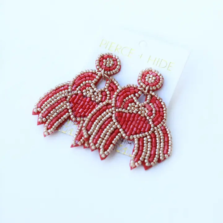 Beaded Red Crab Earrings | Nautical Earrings