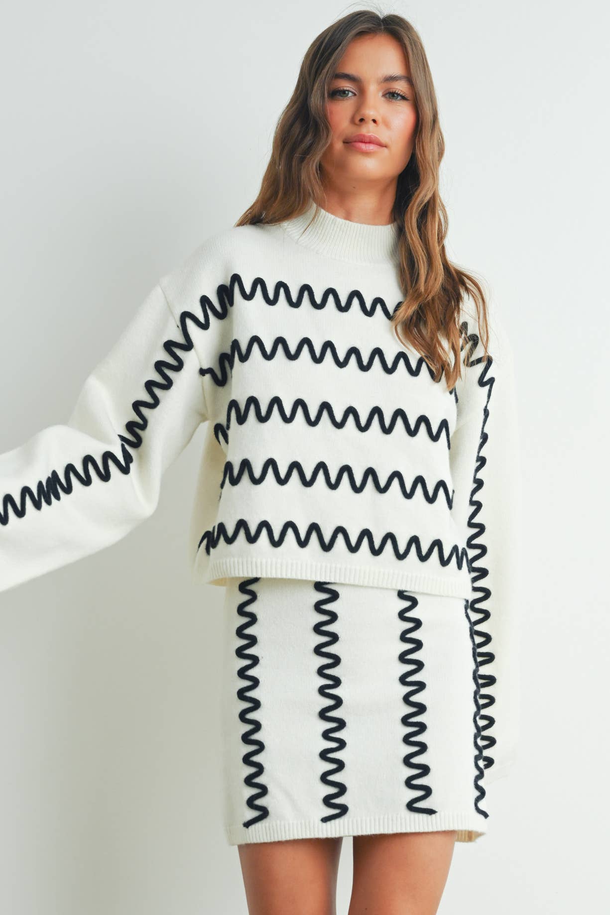 Wavy Stripe Turtleneck Sweater - By BUTTERMELON