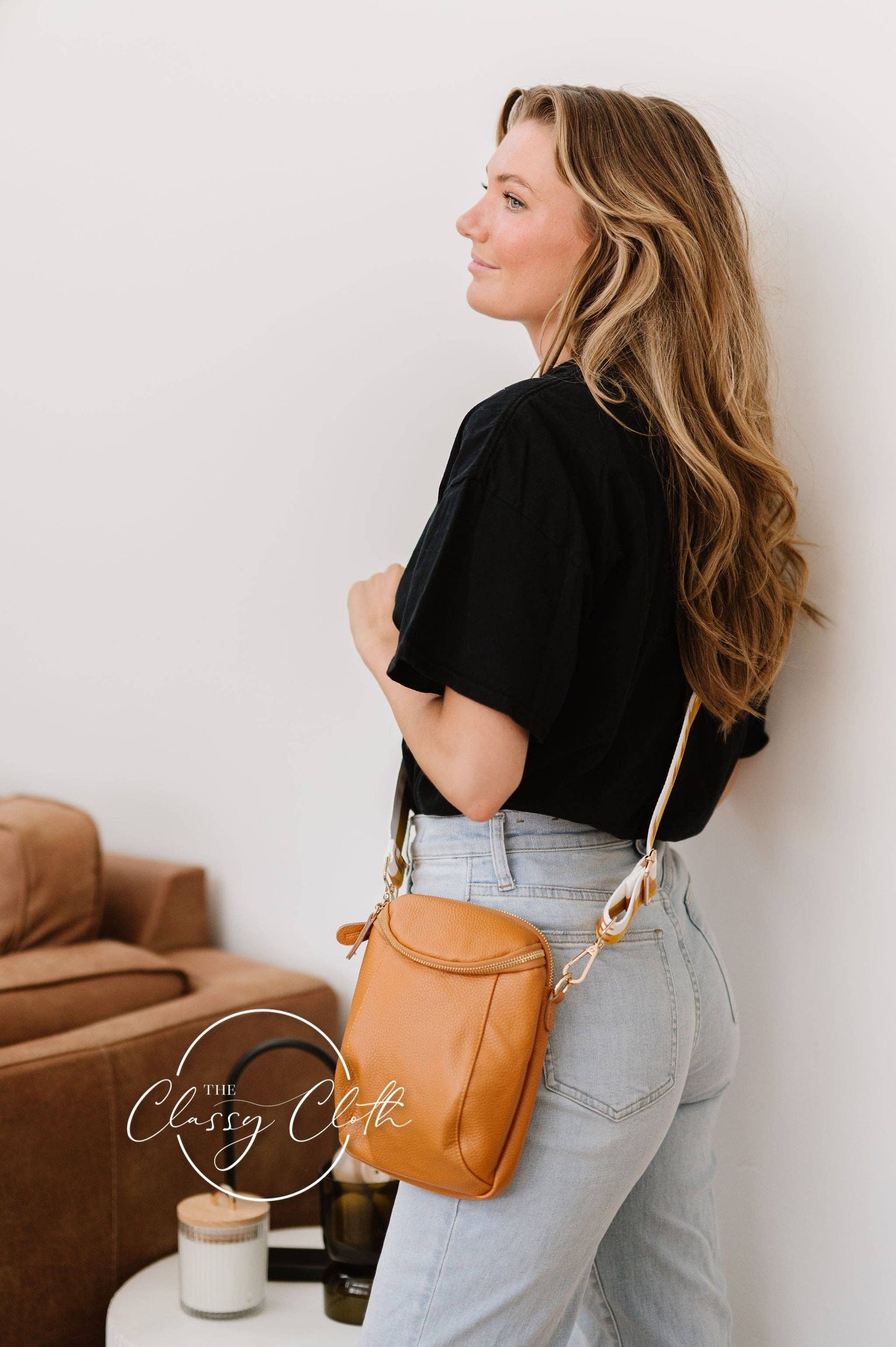 Corinne Crossbody Bag - Tan - Gold Love Strap