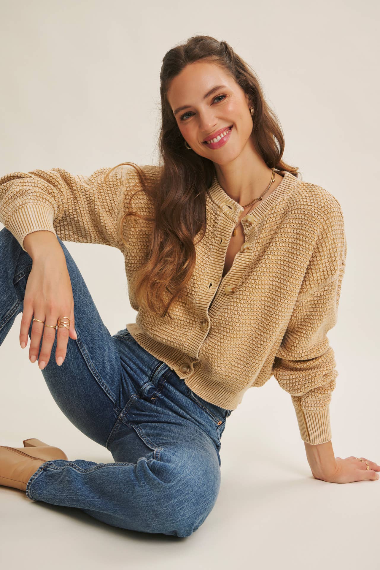 MINERAL-WASHED CABLE KNIT CARDIGAN