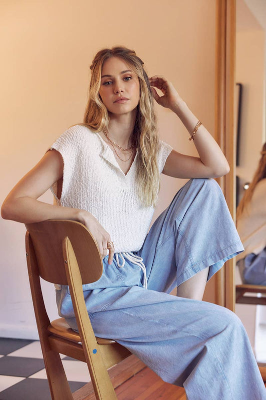 Melissa Sweater - Relaxed Fit Split Neck Knit Sweater Top