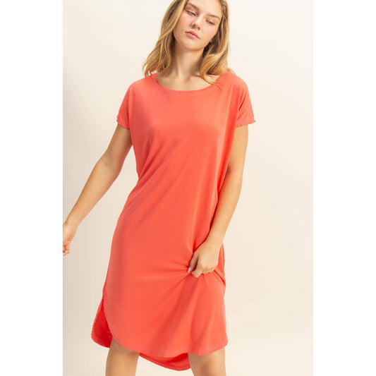 Kimberly Dress - Soft High Low Midi Dress With Round Hem