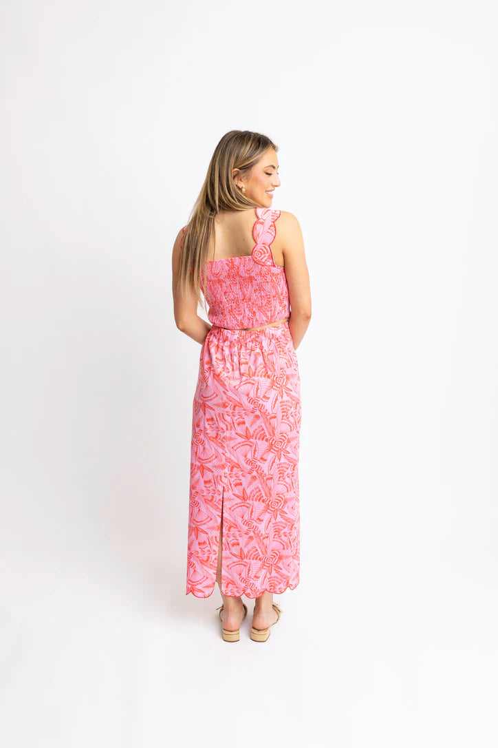 TROPICAL LINEN SCALLOP TANK