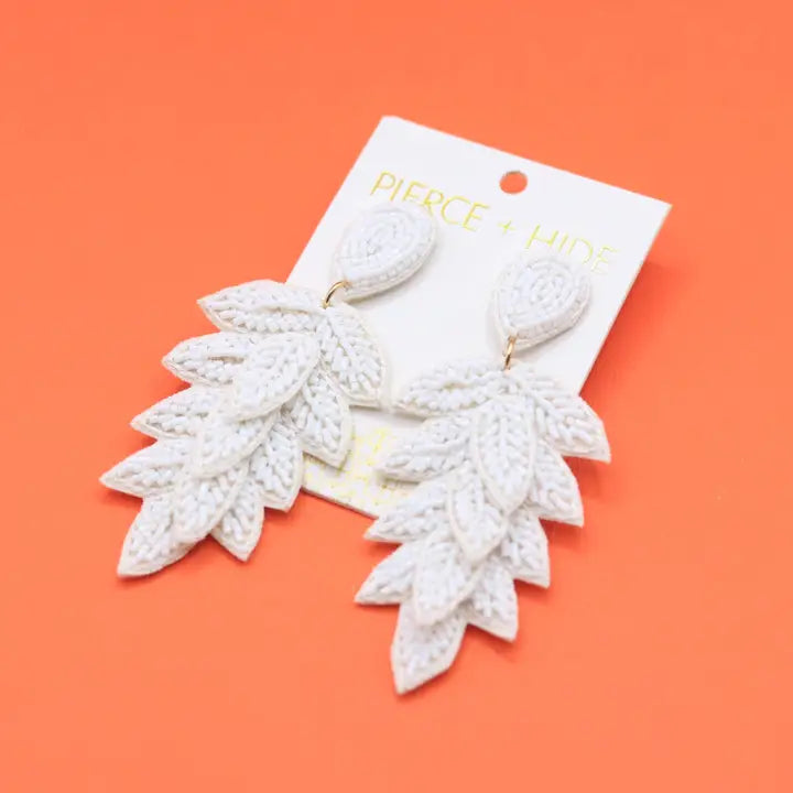 White Tiered Leaf Earrings | Leaf Drop