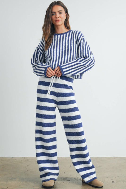 Cozy Striped Round Neck Sweater - By BUTTERMELON