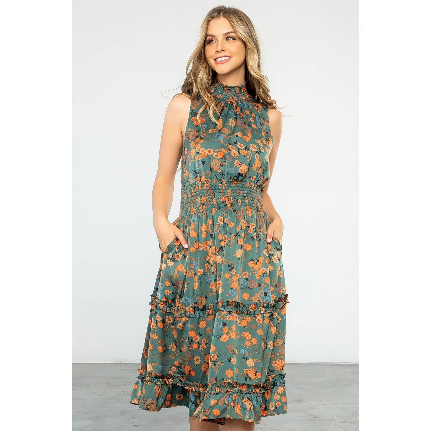 Macey Flower Print Smocked Waist Dress