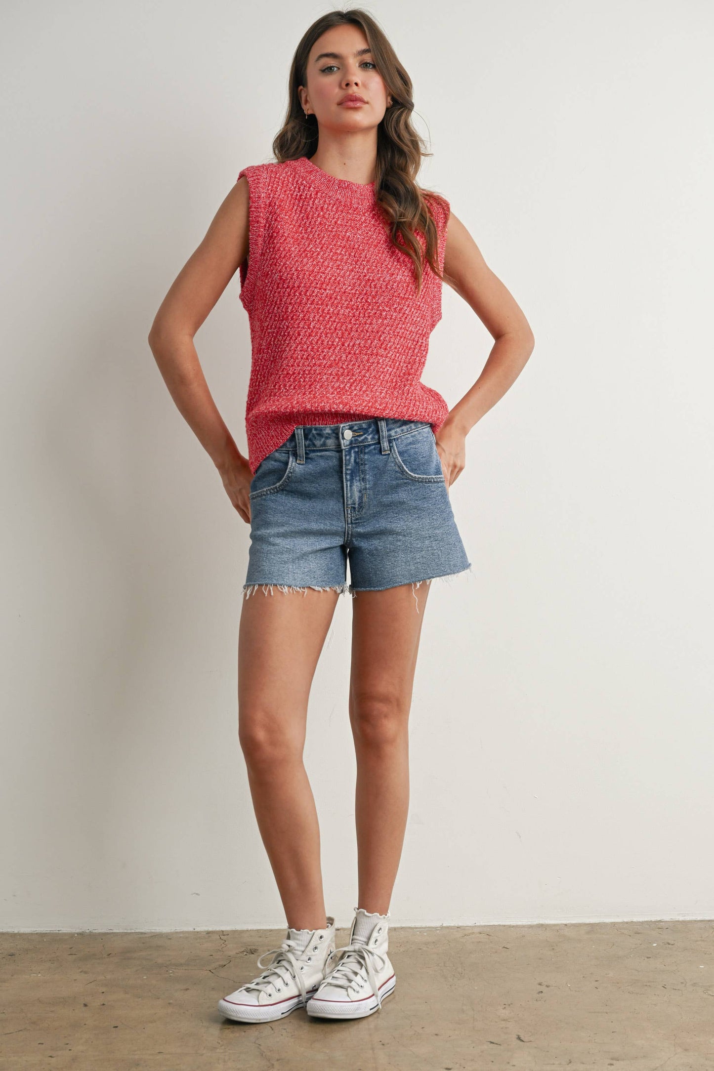 Sleeveless Crew Neck Sweater Knit Vest - By BUTTERMELON