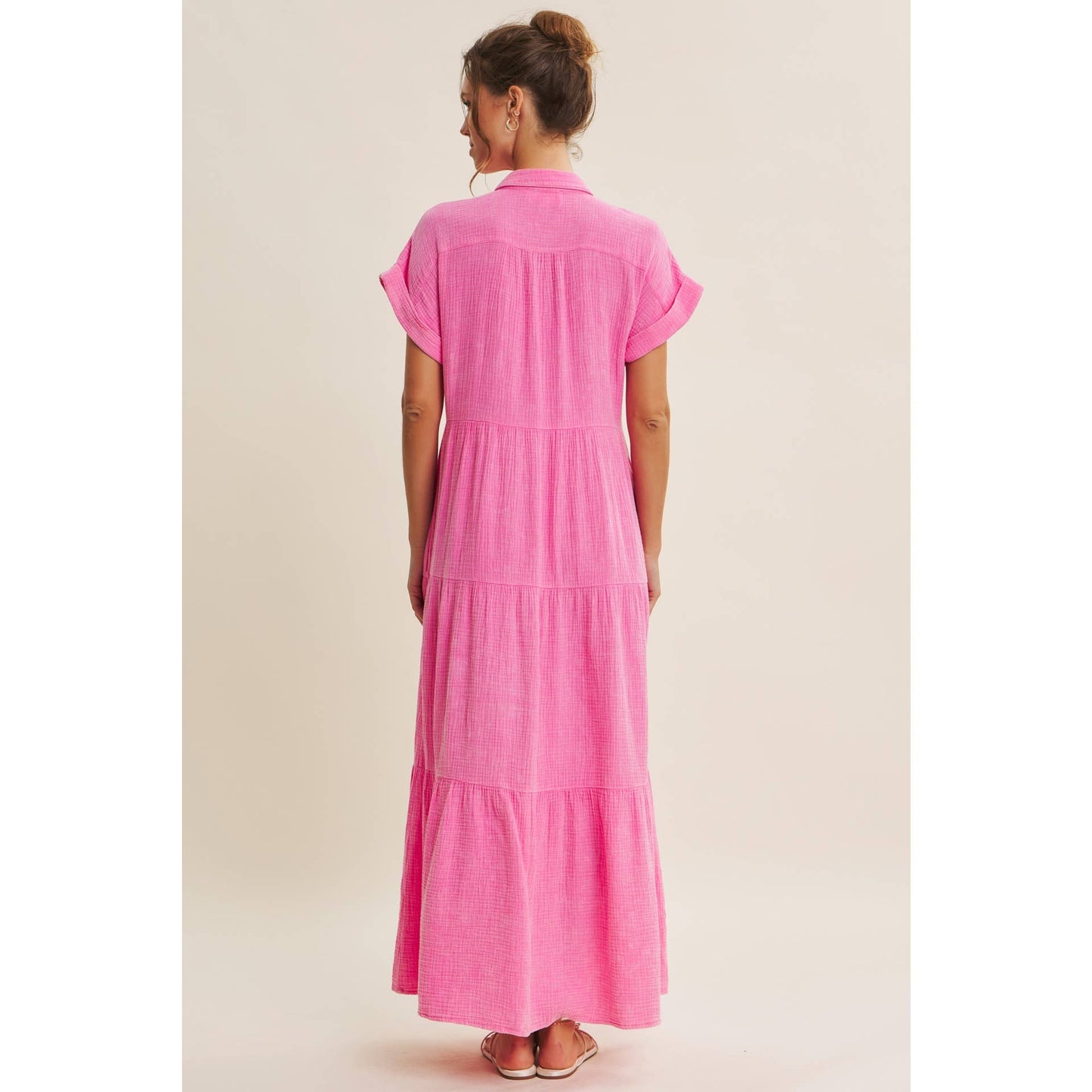 BREEZY MINERAL-WASHED GAUZE OVERSIZED MAXI SHIRT DRESS