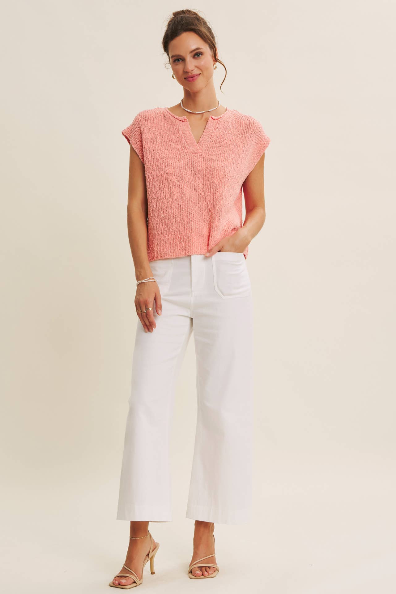 Melissa Sweater - Relaxed Fit Split Neck Knit Sweater Top