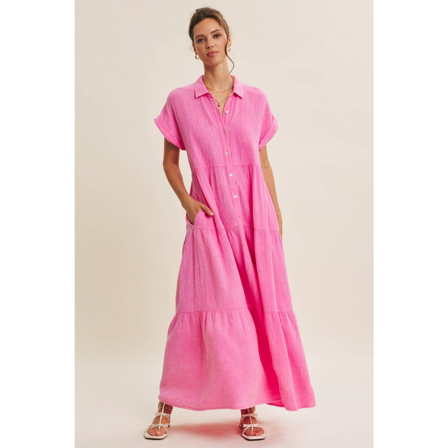 BREEZY MINERAL-WASHED GAUZE OVERSIZED MAXI SHIRT DRESS