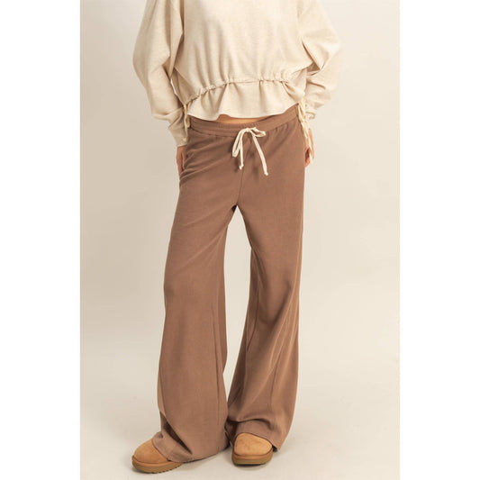 Waffled Knit Pants With Contrasting Ties