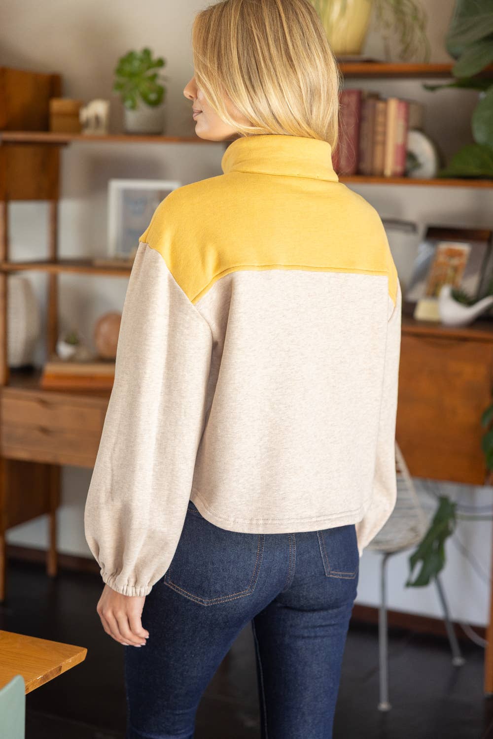 Color Block Quarter Snap Button Sweatshirt