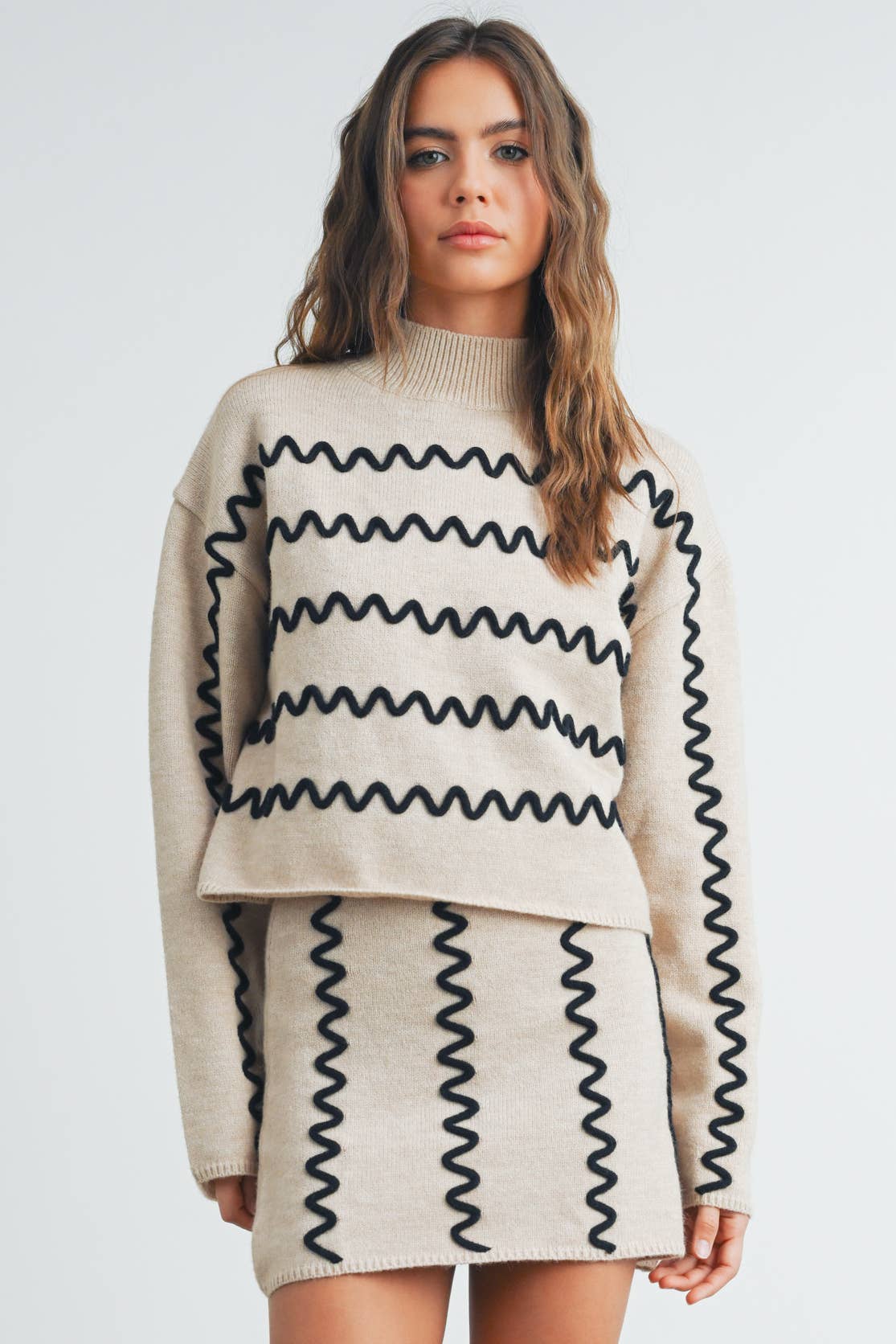 Wavy Stripe Turtleneck Sweater - By BUTTERMELON