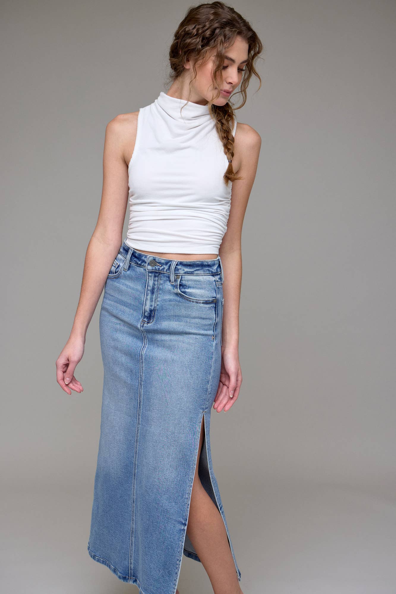 Peyton Medium Light Denim Midi Skirt