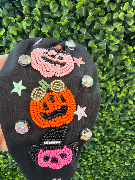 Black Beaded Pumpkin Headband