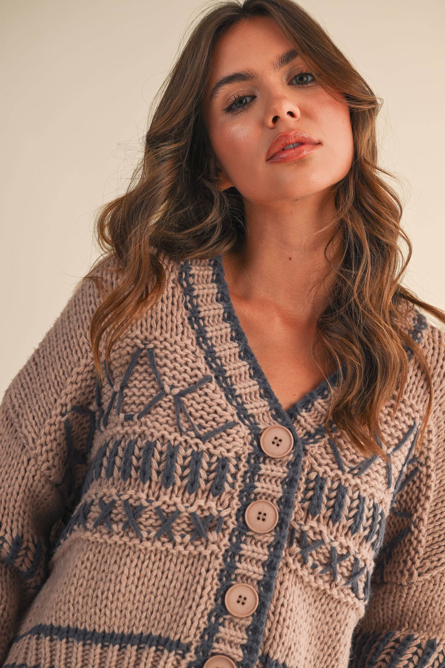 Miss Lila Patterned Cropped Sweater Cardigan