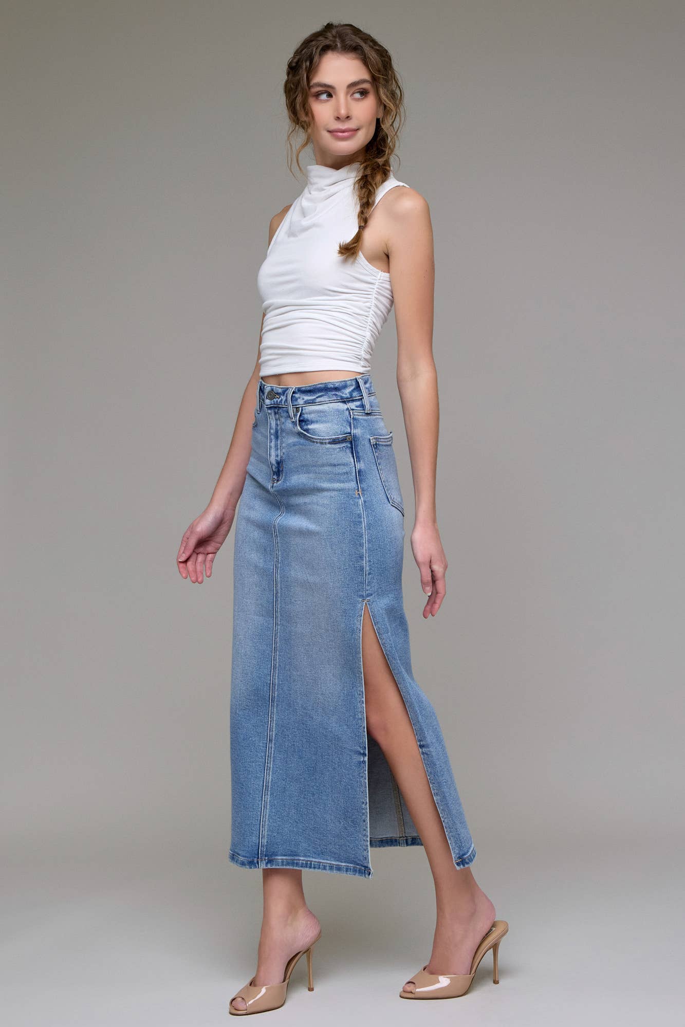 Peyton Medium Light Denim Midi Skirt