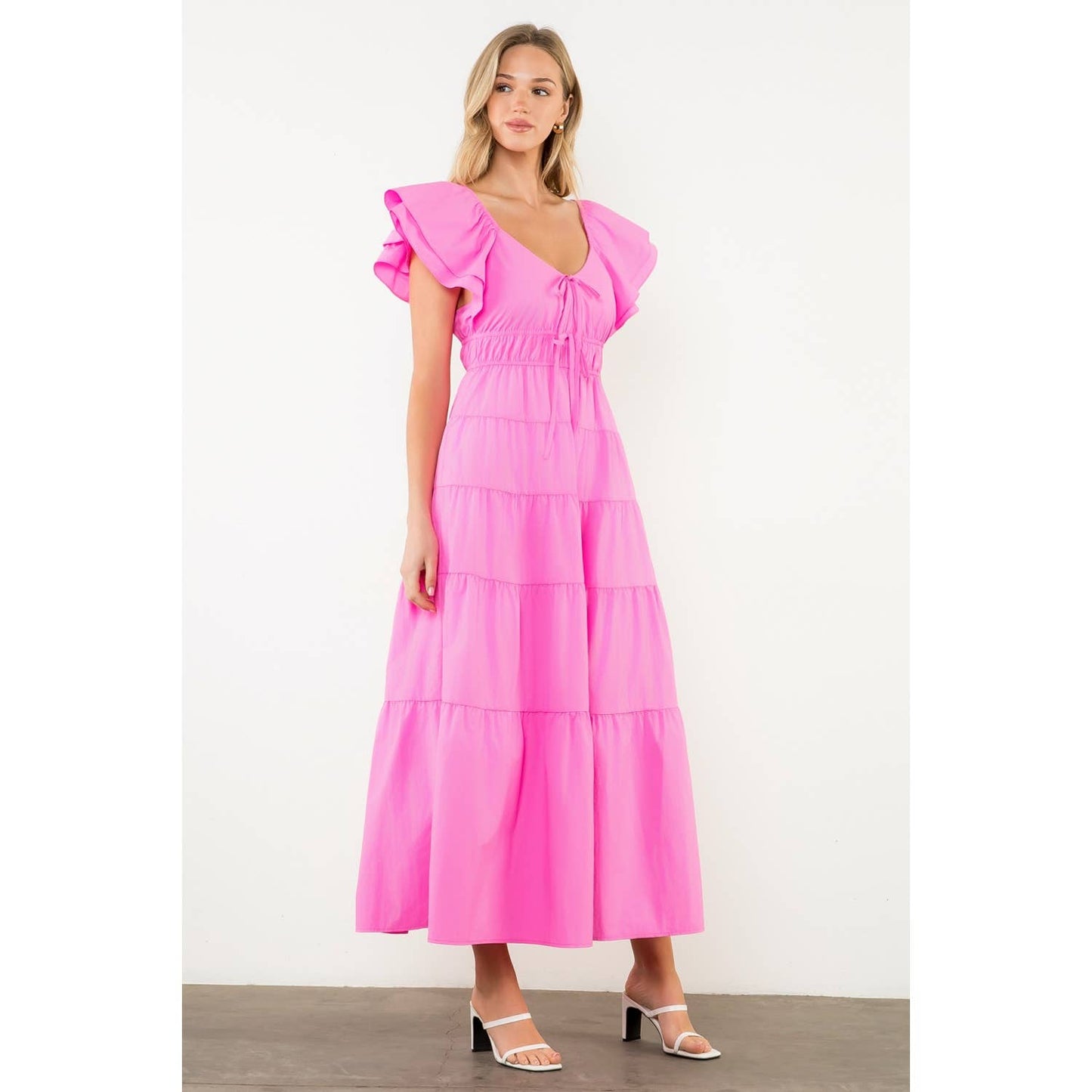 Flutter Sleeve Tiered Maxi Dress