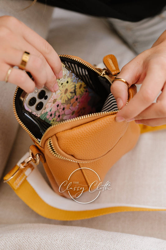 Corinne Crossbody Bag - Tan - Gold Love Strap