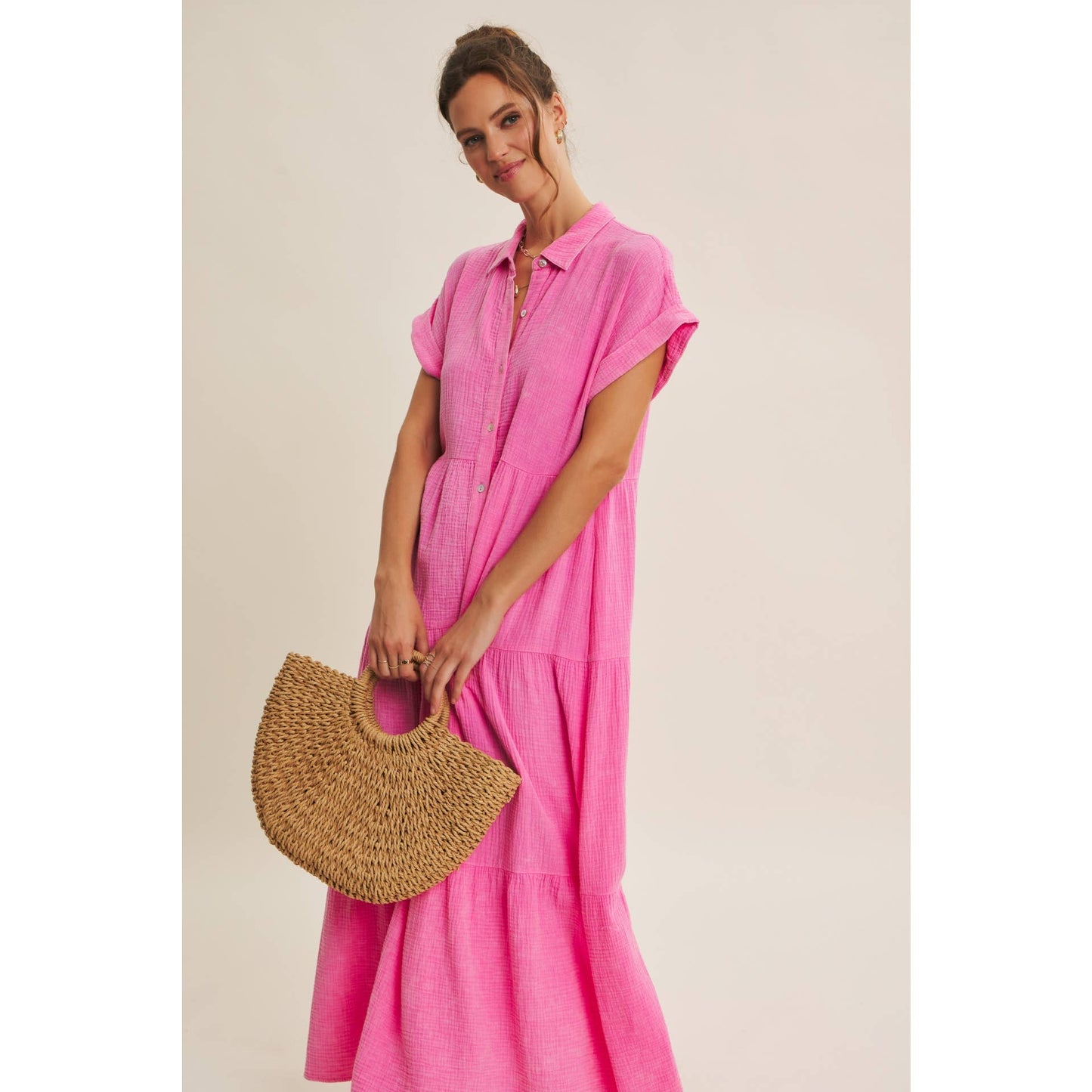 BREEZY MINERAL-WASHED GAUZE OVERSIZED MAXI SHIRT DRESS