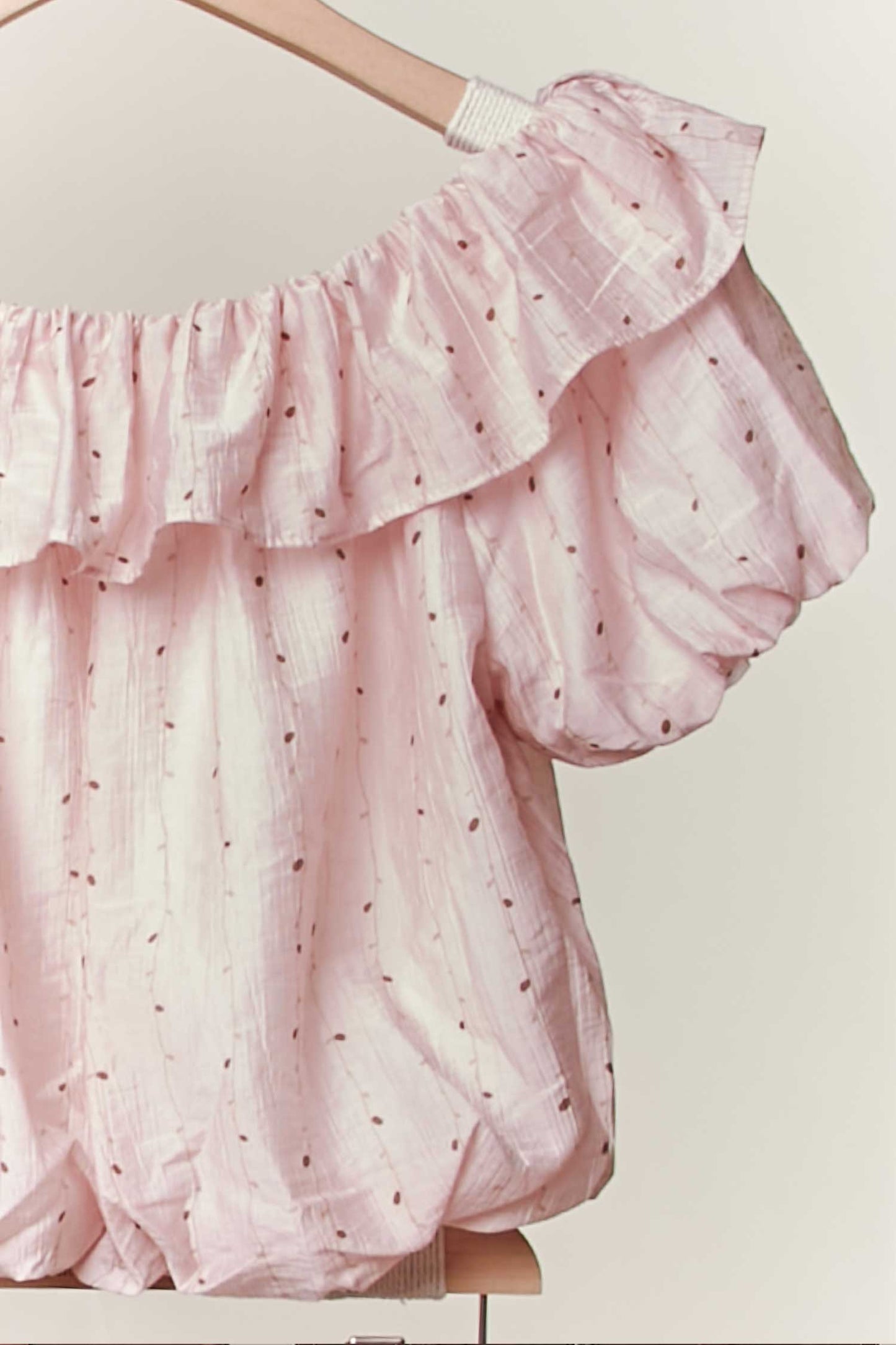 Printed Ruffle Off Shoulder Short Sleeve Top