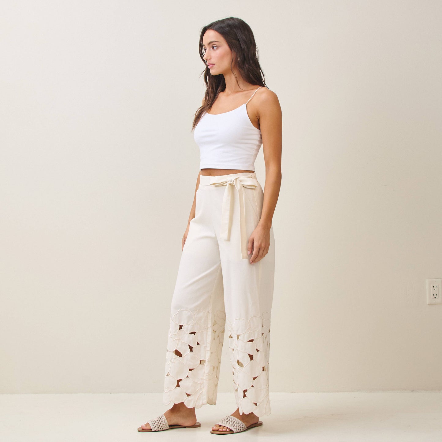 Floral Embroidered Cutout Pant