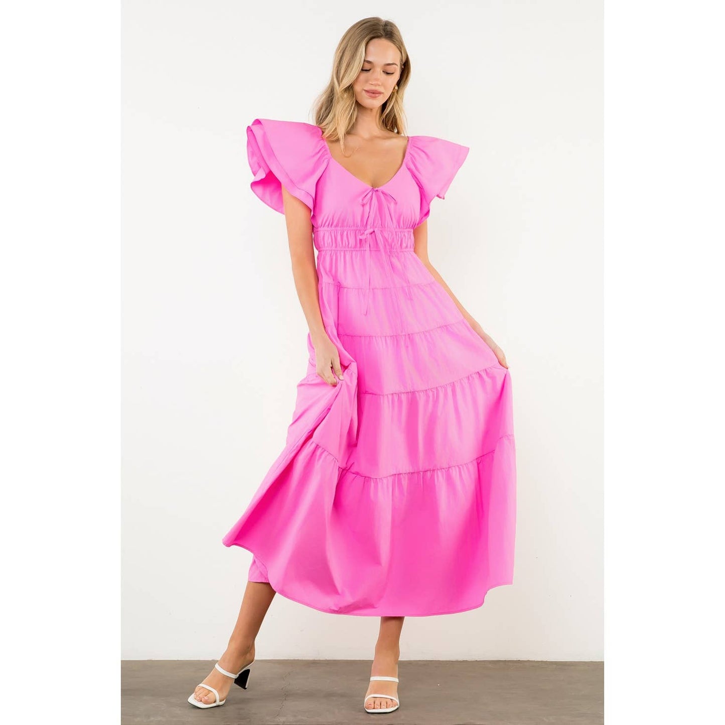 Flutter Sleeve Tiered Maxi Dress