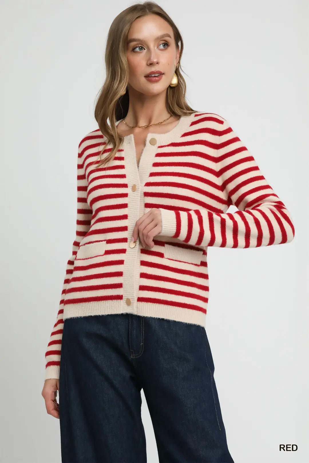 Striped Knit Button-Up Cardigan