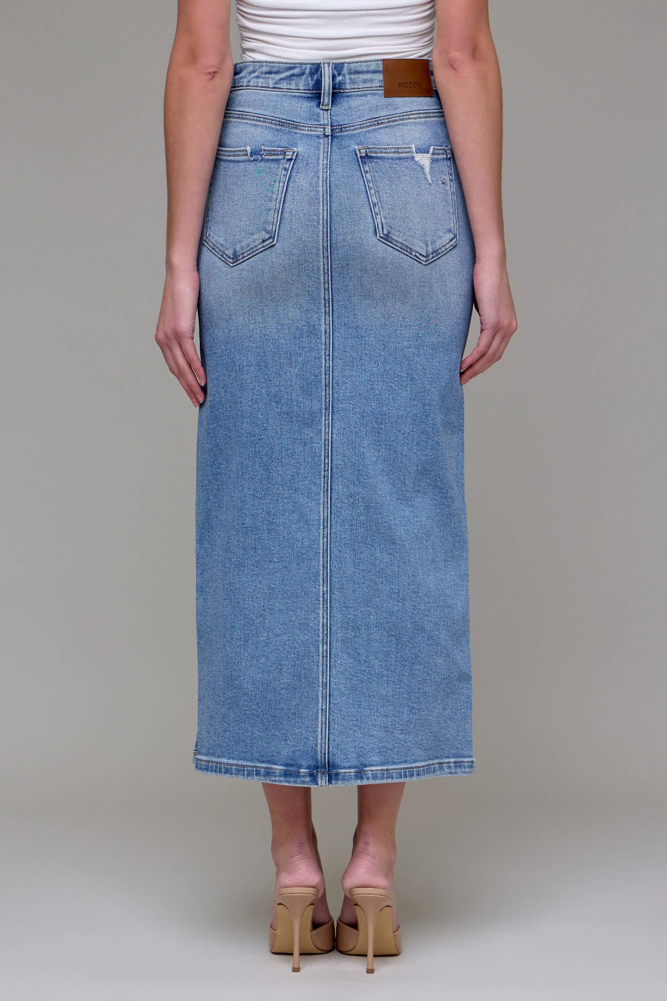 Peyton Medium Light Denim Midi Skirt