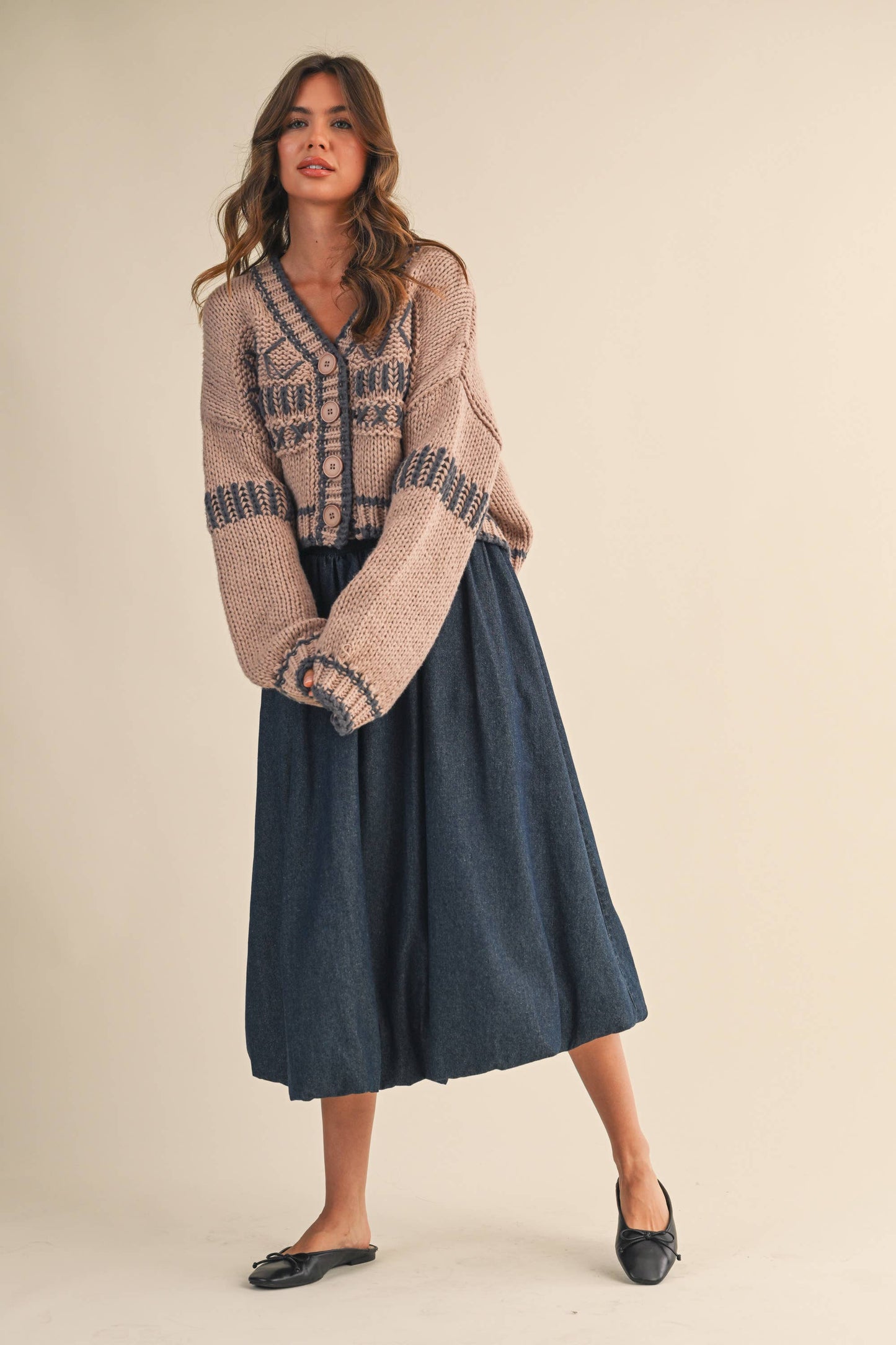 Miss Lila Patterned Cropped Sweater Cardigan