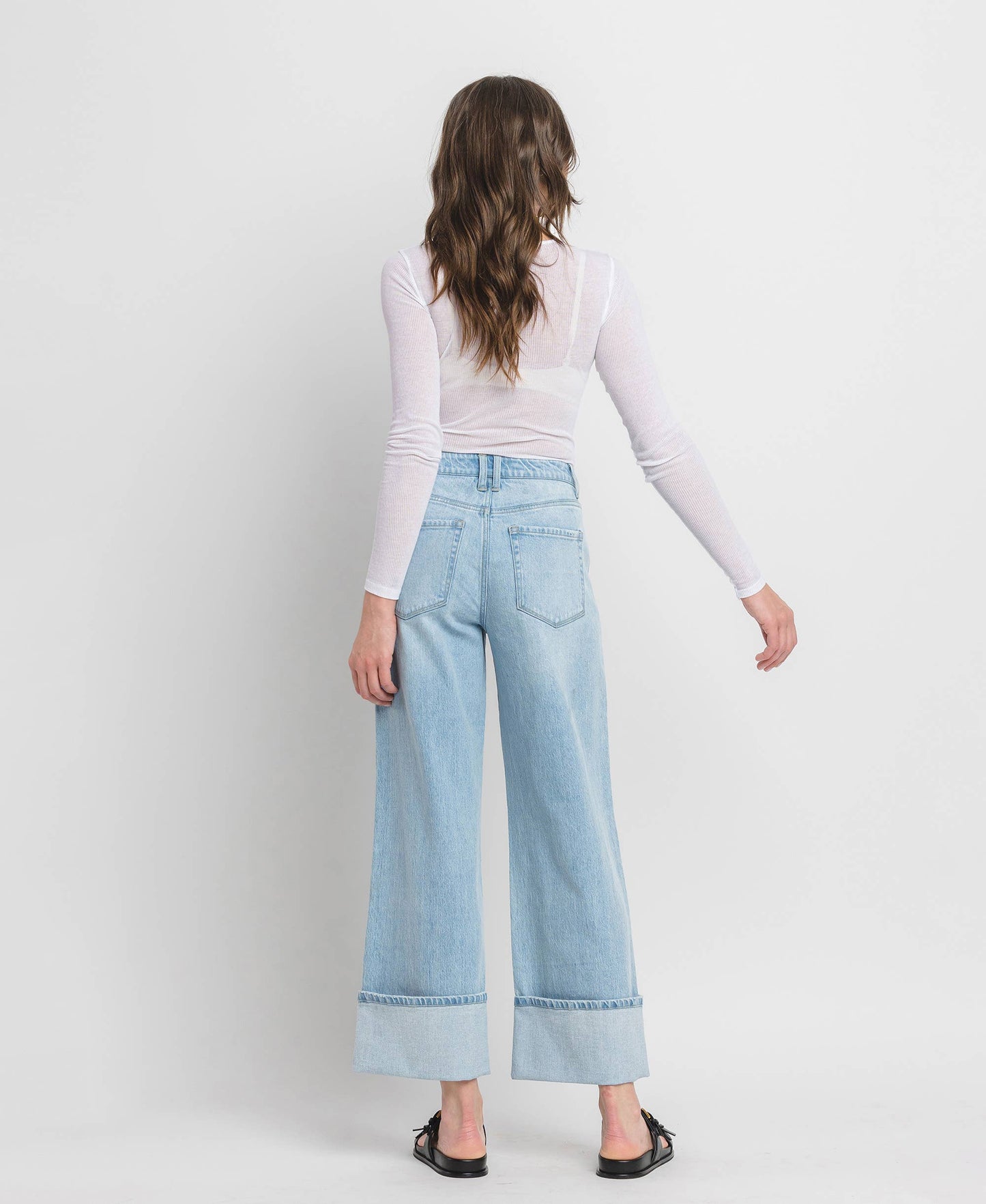 SUPER HIGH RISE CUFFED BAGGY WIDE JEANS BY VERVET by FLYING MONKEY
