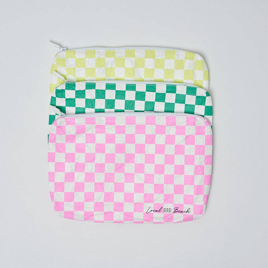 Local Beach - Pink Checker Water Resistant Pouch