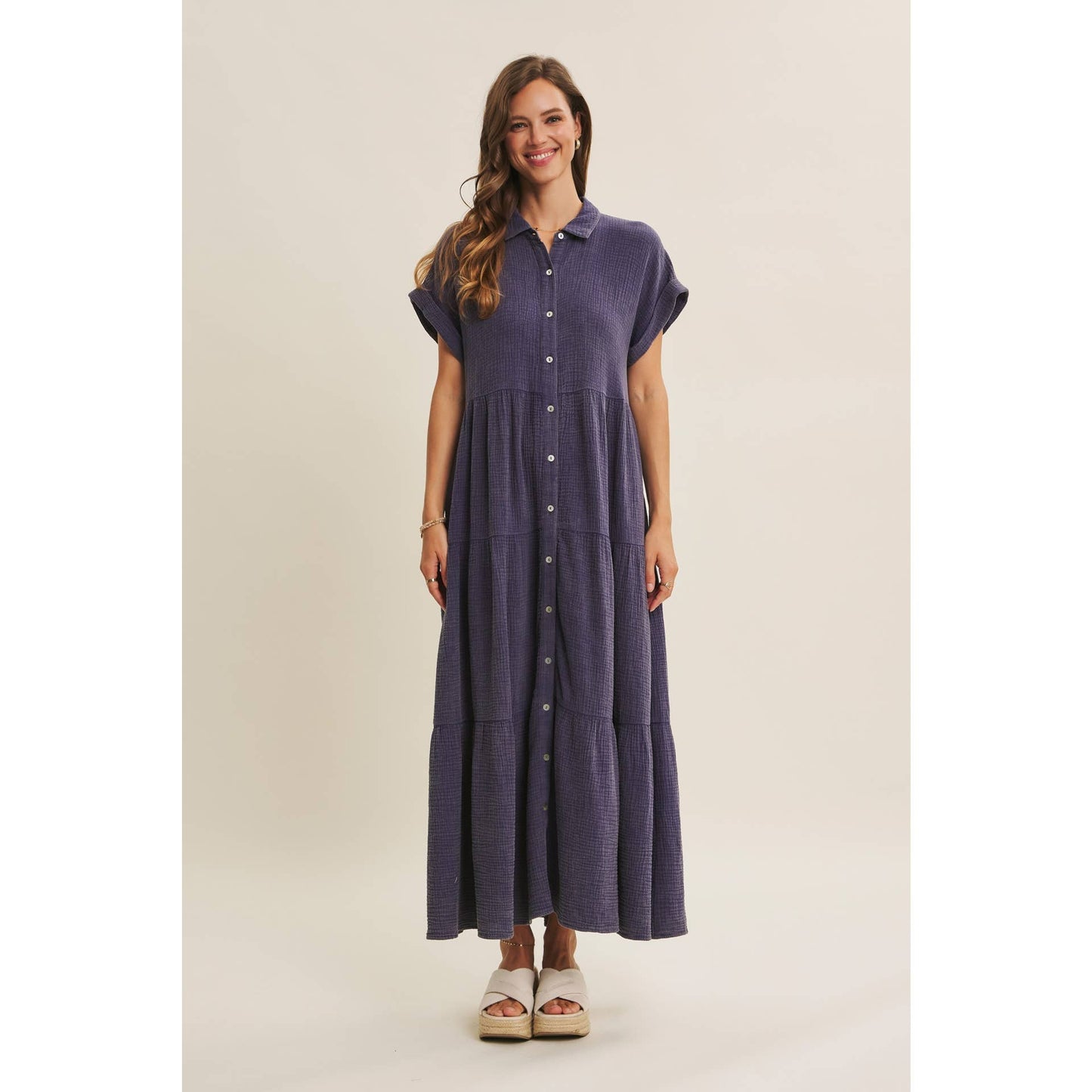 BREEZY MINERAL-WASHED GAUZE OVERSIZED MAXI SHIRT DRESS